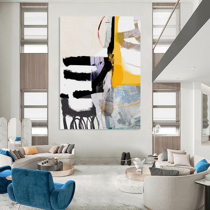 “Black, Yellow, Purple & White Collage - Style Abstract” - Abstract Painting On Canvas CT2313