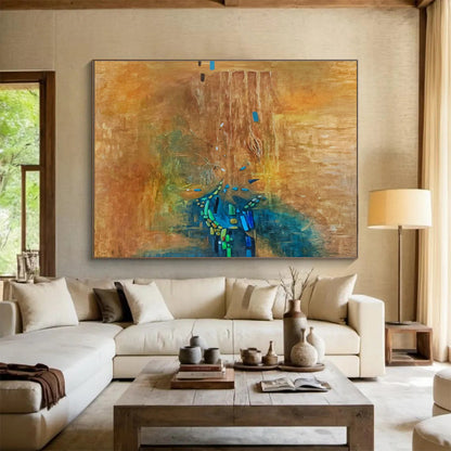 “Brown, Blue & Green Abstract Cascade” Abstract Surrealist Painting On Canvas DKH388