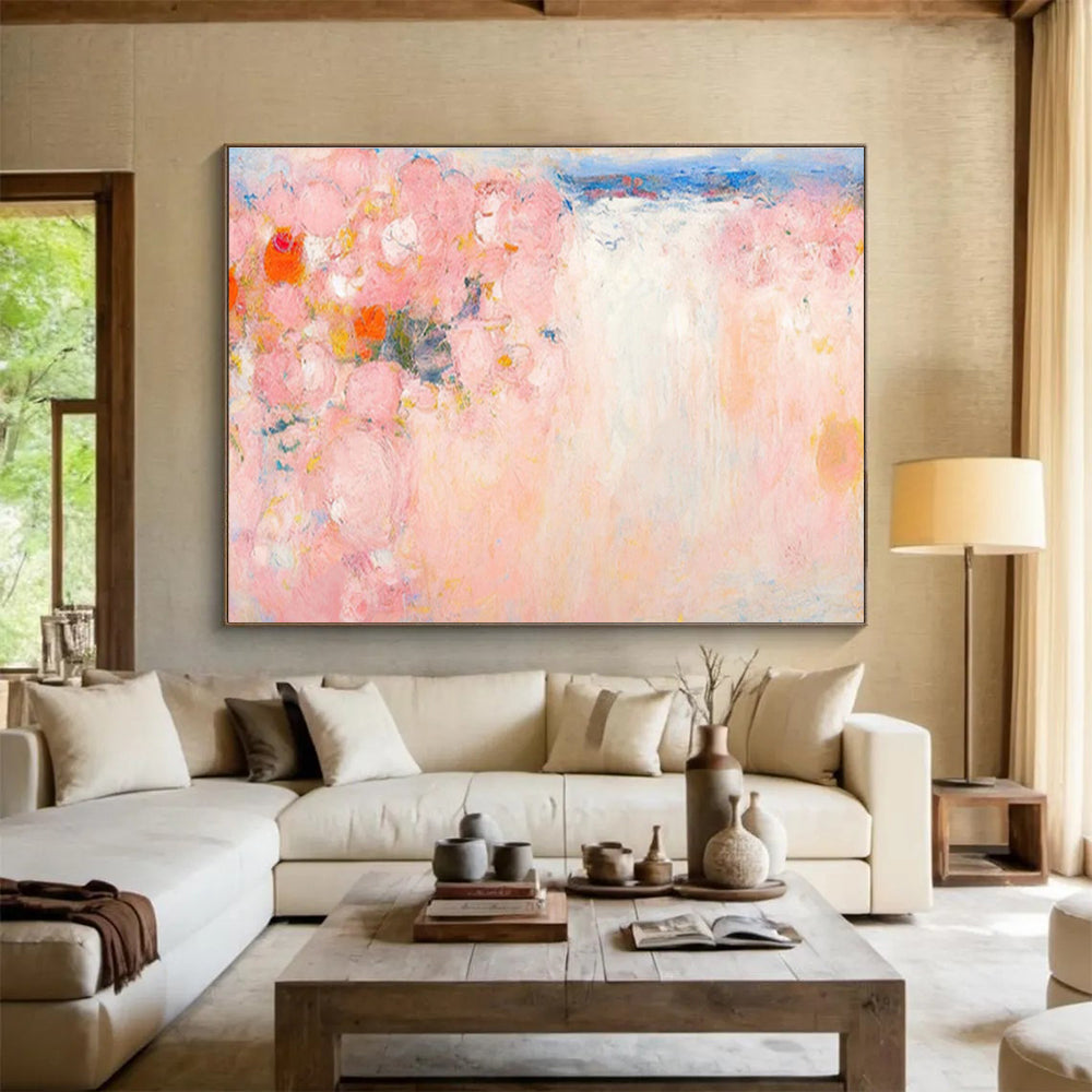 “Pink Floral Abstract” Abstract Impasto Painting On Canvas DKH411