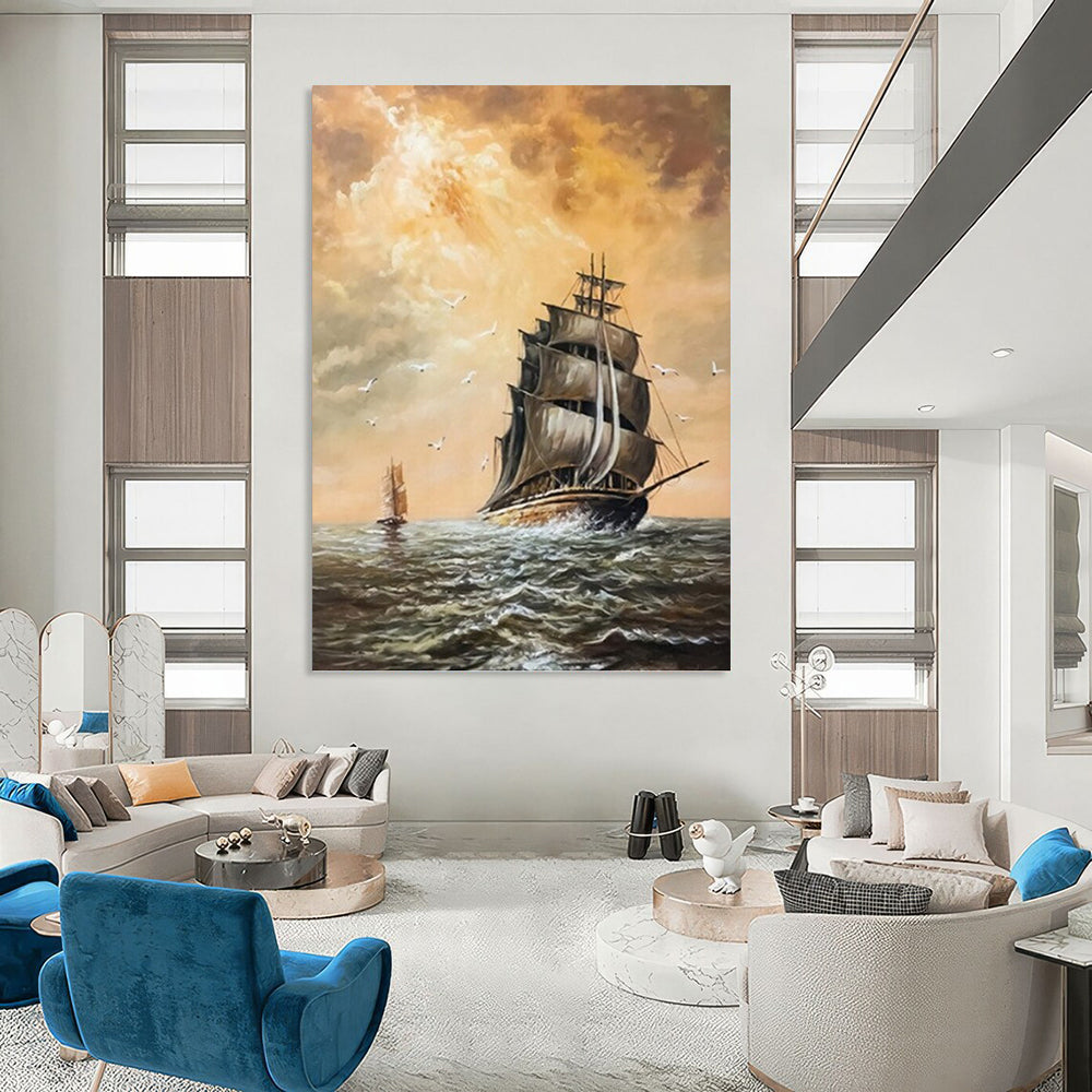 “Sailing Ship at Sea” - Classic Maritime Oil Painting On Canvas DKH1649
