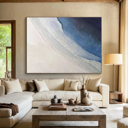 Soft Blue Textured Waves - White & Blue Impasto Sea Painting On Canvas DKH894