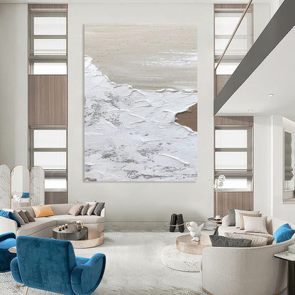“White, Beige, Gray Textured Layers ‘Ethereal Landscape’” - Impasto Abstract Painting On Canvas DTP374