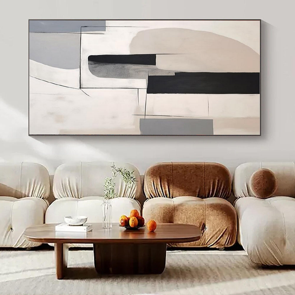 Light Grey Geometric Lines - Abstract Line Acrylic Painting CT1375