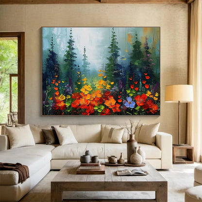 “Misty Forest Wildflowers” - Impressionistic Landscape Painting On Canvas DKH832