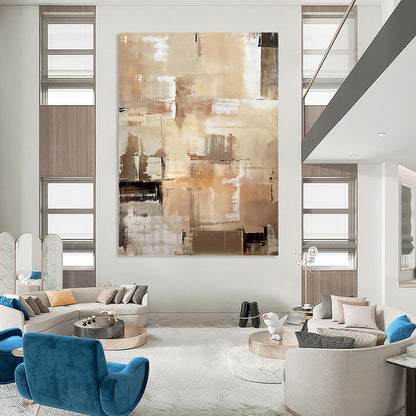 “Beige & Brown Abstract Cubist - Style” Painting On Canvas DKH0984