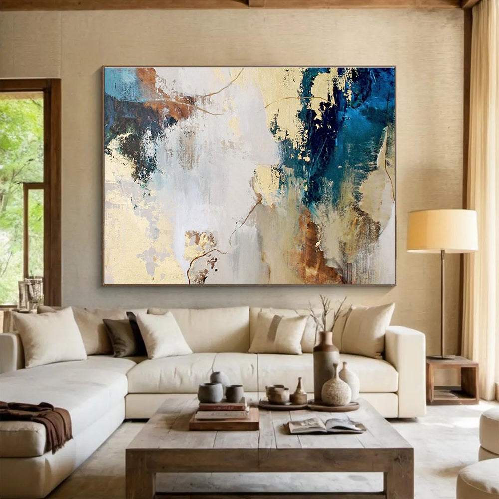 “Blue - Gold Abstract Fusion” Abstract Acrylic Painting On Canvas DKH512