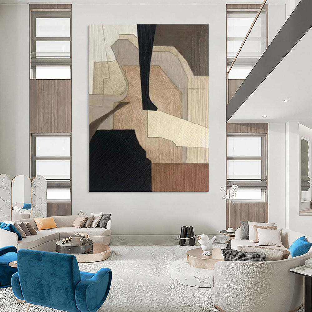 “Wood - Textured Geometric Abstraction” - Minimalist Abstract Painting On Canvas DKH1071