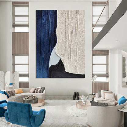 “Indigo & Ivory” - Indigo, Ivory & Black Textured Abstract Shapes Painting On Canvas DKH1547