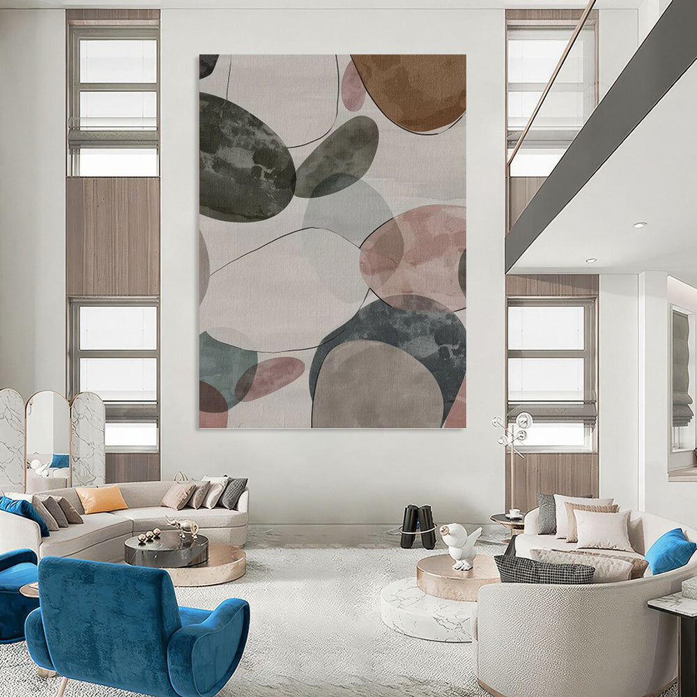 “Pastel Pebble Dream” - Colorful Oval Shapes Painting On Canvas DKH1157