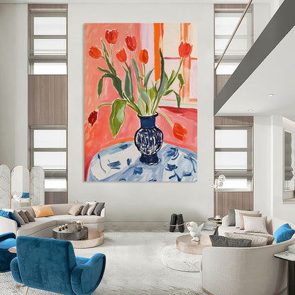 “Tulips in Vase” - Colorful Still - life Painting On Canvas CT2229