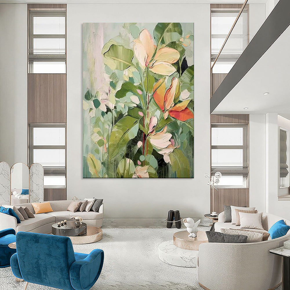 “Blush Blooms & Verdant Leaves” - Floral Acrylic on Canvas CT1873