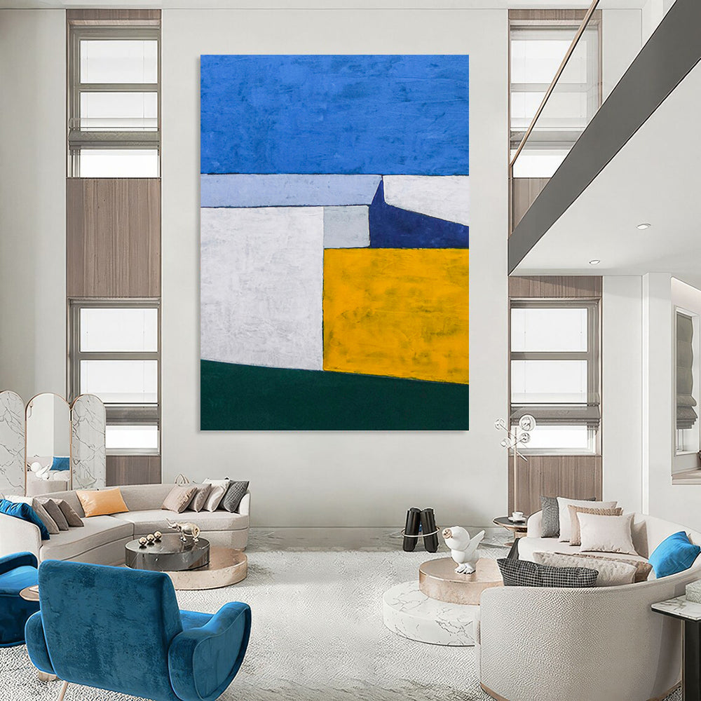 “Color - Blocked Geometric Abstract” - Minimalist Abstract Painting On Canvas DKH1095