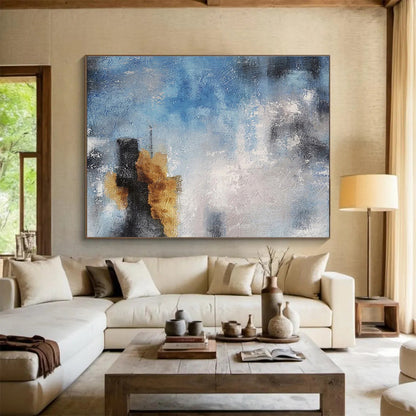 Blue And Gray Abstract With Golden Accents Painting On Canvas DKH653