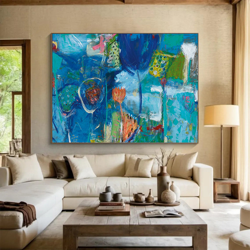 Blue - Based Abstract Flowers - Abstract Floral Painting On Canvas DLZ234