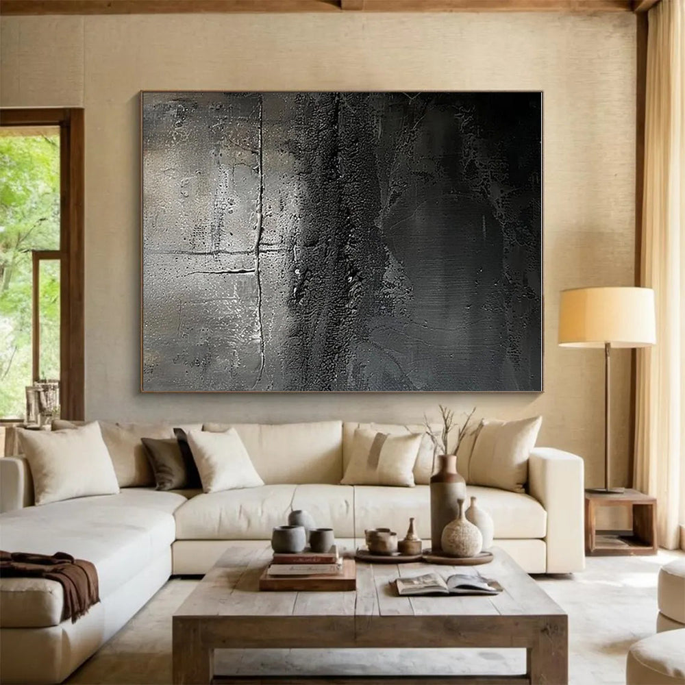 “Black Textured Abstract” ，Abstract Mixed - Media Painting CT0858