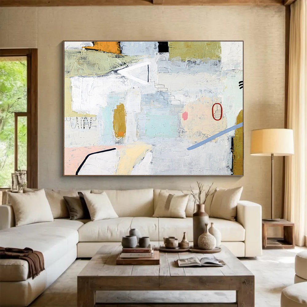 “Pastel Abstract Cityscape” Abstract Mixed - Media Painting On Canvas DKH554