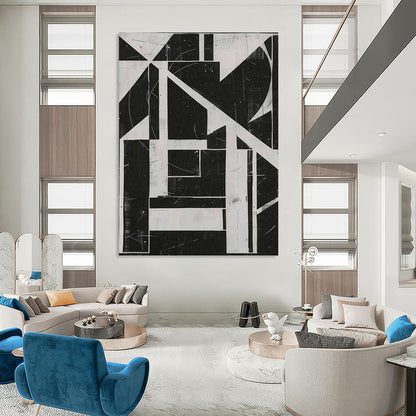 Monochrome Geometric Collage - Urban Edge Painting On Canvas DKH1151