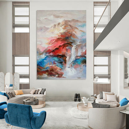 “Colorful Abstract Landscape with Waterfall” - Abstract Painting On Canvas CT2346