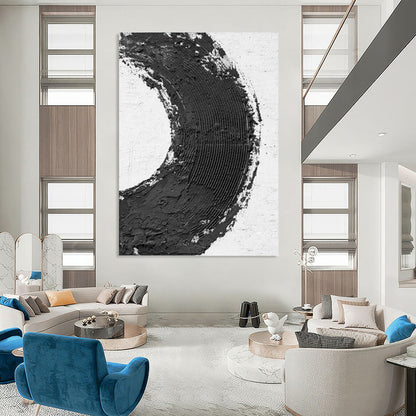 “Bold Black - White Circle” - Minimalist Textured Painting On Canvas DKH1675