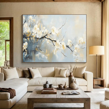 “Soft - Hued Blossom Branch” - Delicate Floral Painting On Canvas DKH805