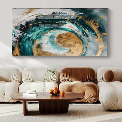 Teal & Gold Swirl: Reflective Abstraction - Abstract Metallic Acrylic CT1250