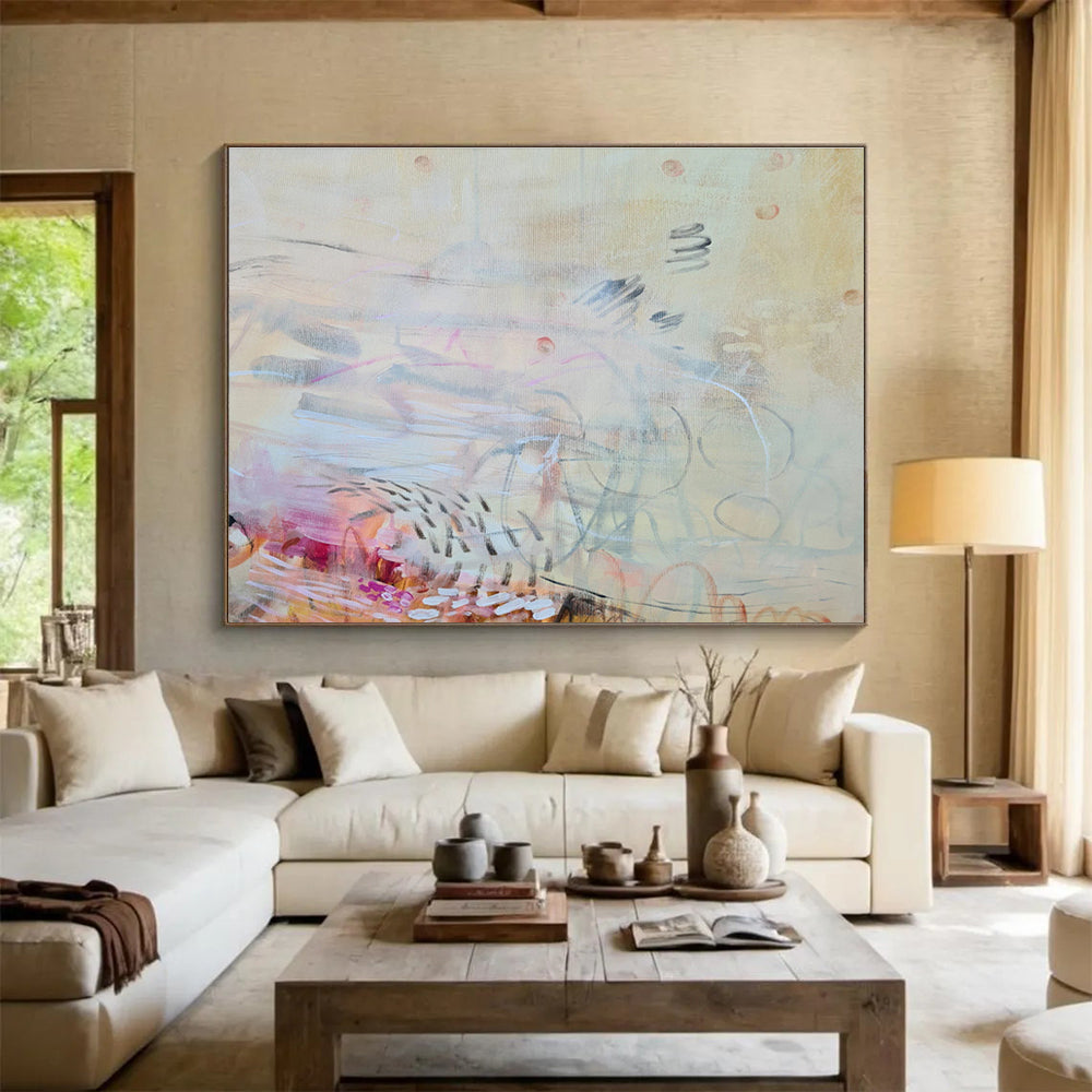 Subtle Abstract on Beige - Delicate Marks and Soft Transitions Painting On Canvas DKH066