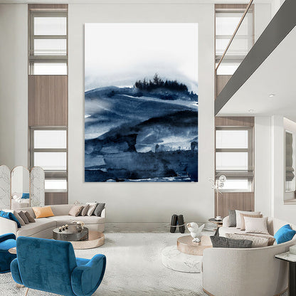 “Blue Watercolor Landscape” - Blue, White Abstract Landscape Painting On Canvas DTP230