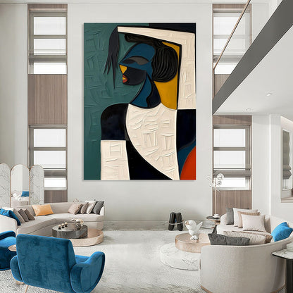 Geometric Figurative Art in Vibrant Hues - Figurative Painting On Canvas DKH1467