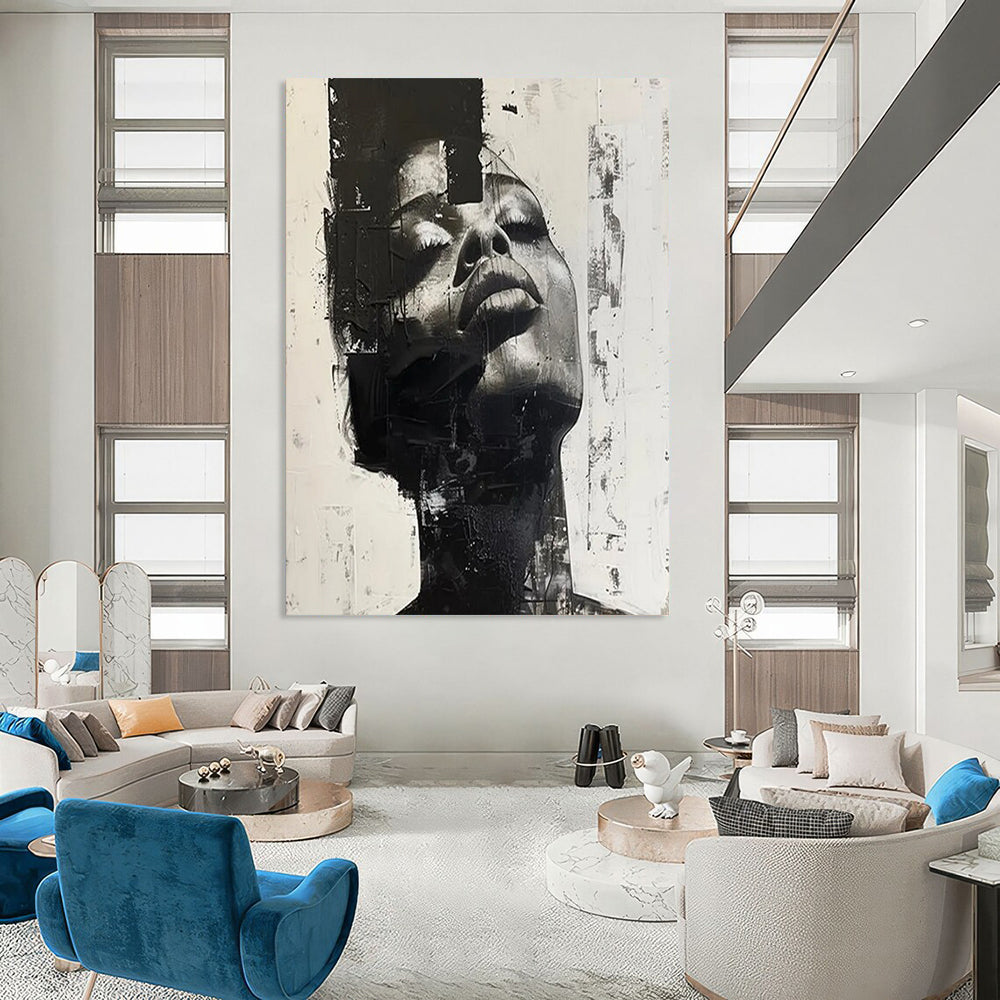“Monochrome Abstract Portrait” - Abstract Portrait Painting On Canvas DTP139