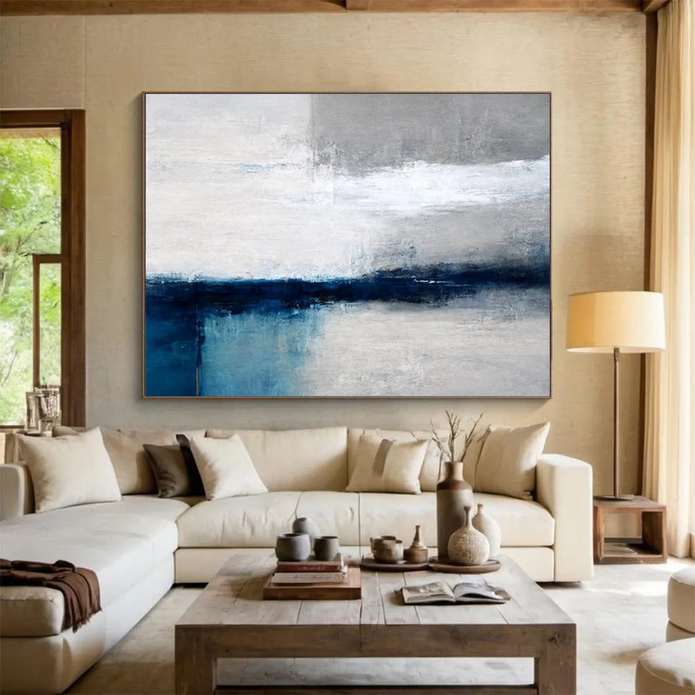 “Gray - White - Blue Minimalist Abstraction” Abstract Painting On Canvas DLZ053