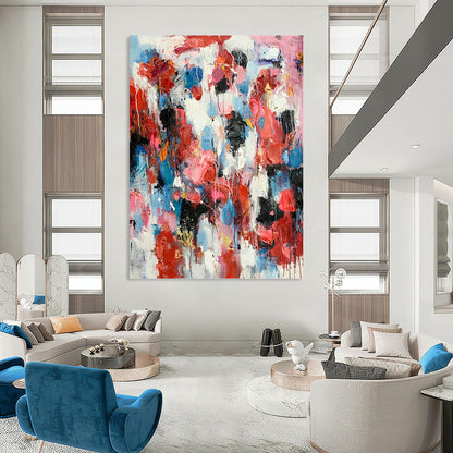 “Crimson & Blue Drip Symphony” - Red & Blue Abstract Expressionist Drip Painting On Canvas DKH1585