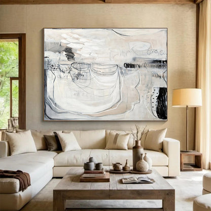 Monochrome Abstract with Linear Details “Ethereal Monochrome” Painting On Canvas DKH074