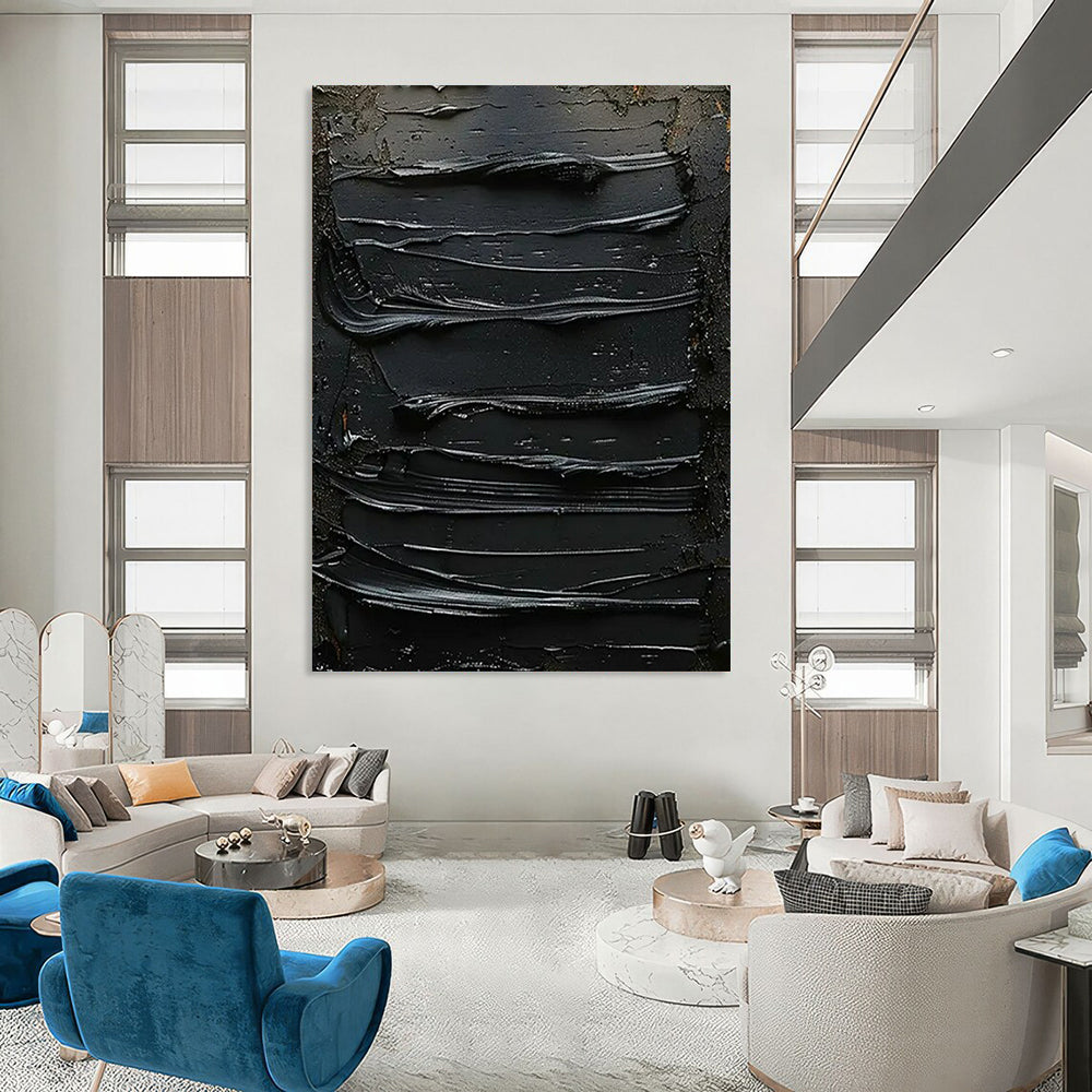 “Textured Black Abstract” - Abstract Painting On Canvas CT2356