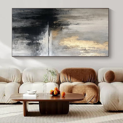 “Gray - Gold Mystic Reflection” – Abstract Landscape Art CT1018