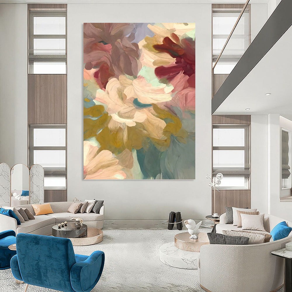 Blush and Teal Floral Dream - Ethereal Flower Painting On Canvas DKH1353