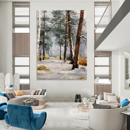 Snowy Forest Path - Winter Landscape Oil Painting On Canvas DKH1274