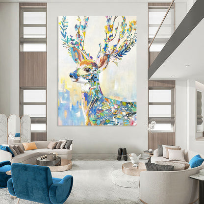 “Colorful Floral Deer” - Colorful Whimsical Animal Painting On Canvas CT2209