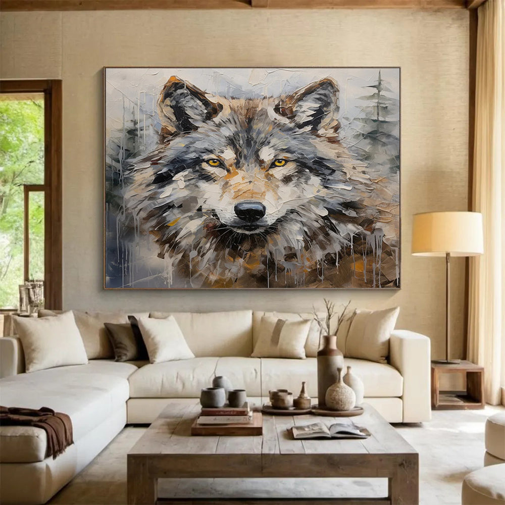 “Textured Wolf Portrait” Animal Painting On Canvas DLZ078