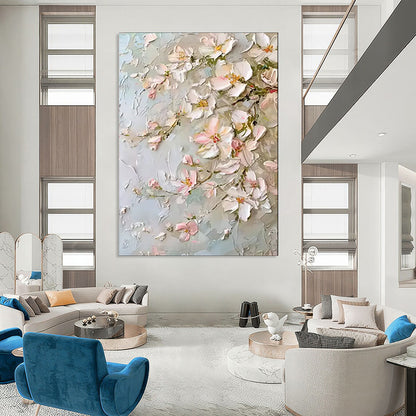 “Blush Blossom Textures” – Impasto Floral Oil Painting CT2073