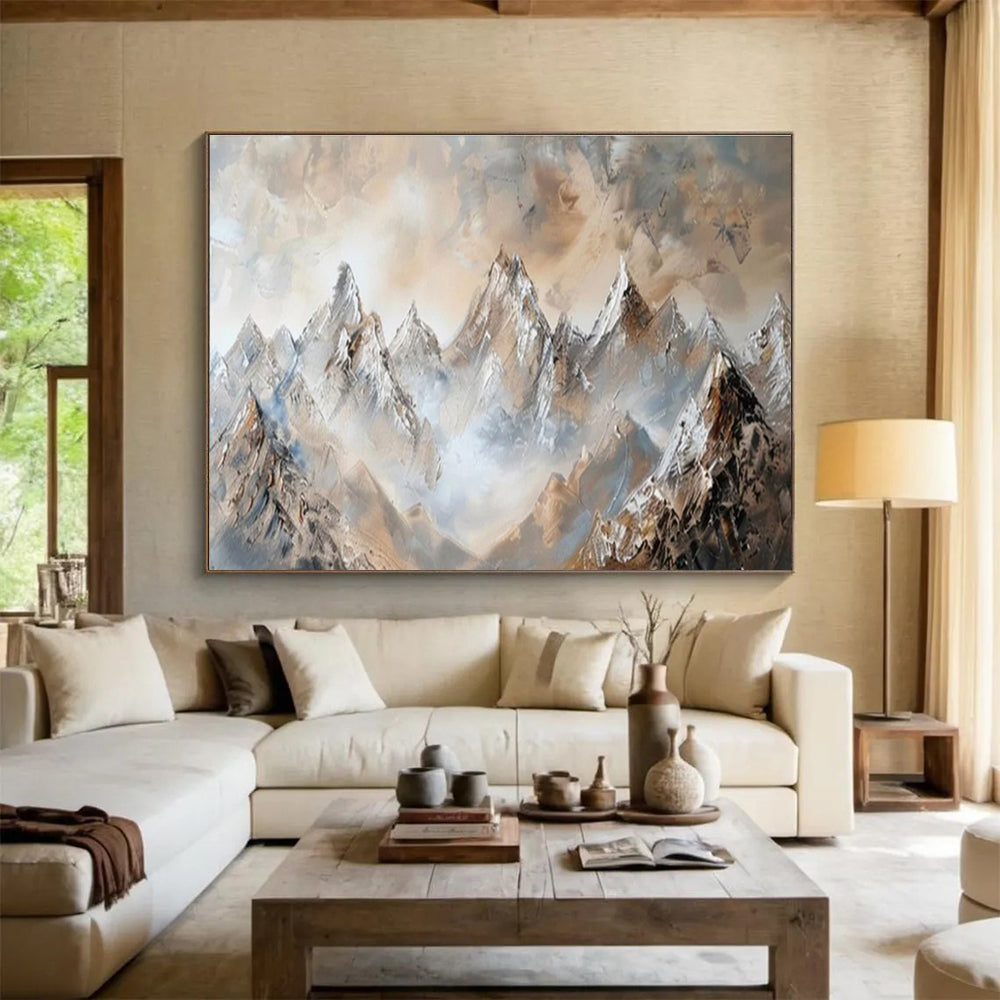 “Misty Mountain Peaks” Impasto Landscape Painting On Canvas DKH466