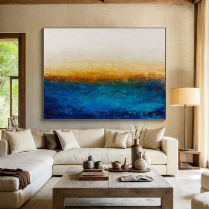 “Gradient Horizon - Blues, Yellows, and Subtle Textures” Painting On Canvas DKH007