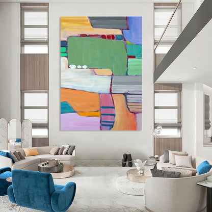“Color - block Paradise - Green, Orange, Pink Geometric Abstraction” Painting On Canvas DTP262