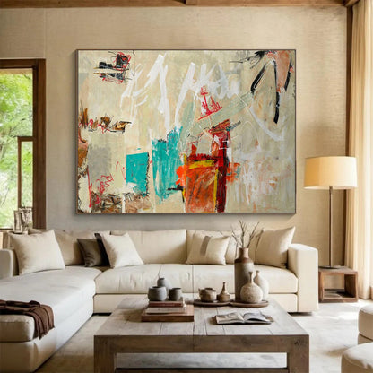 Neutral and Colorful Abstract - Abstract Painting On Canvas DLZ238