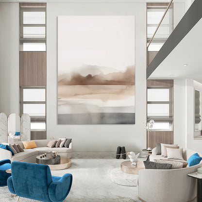 “Gradient Mountain Haze” – Abstract Watercolor Landscape with Beige and Gray Layers CT2061