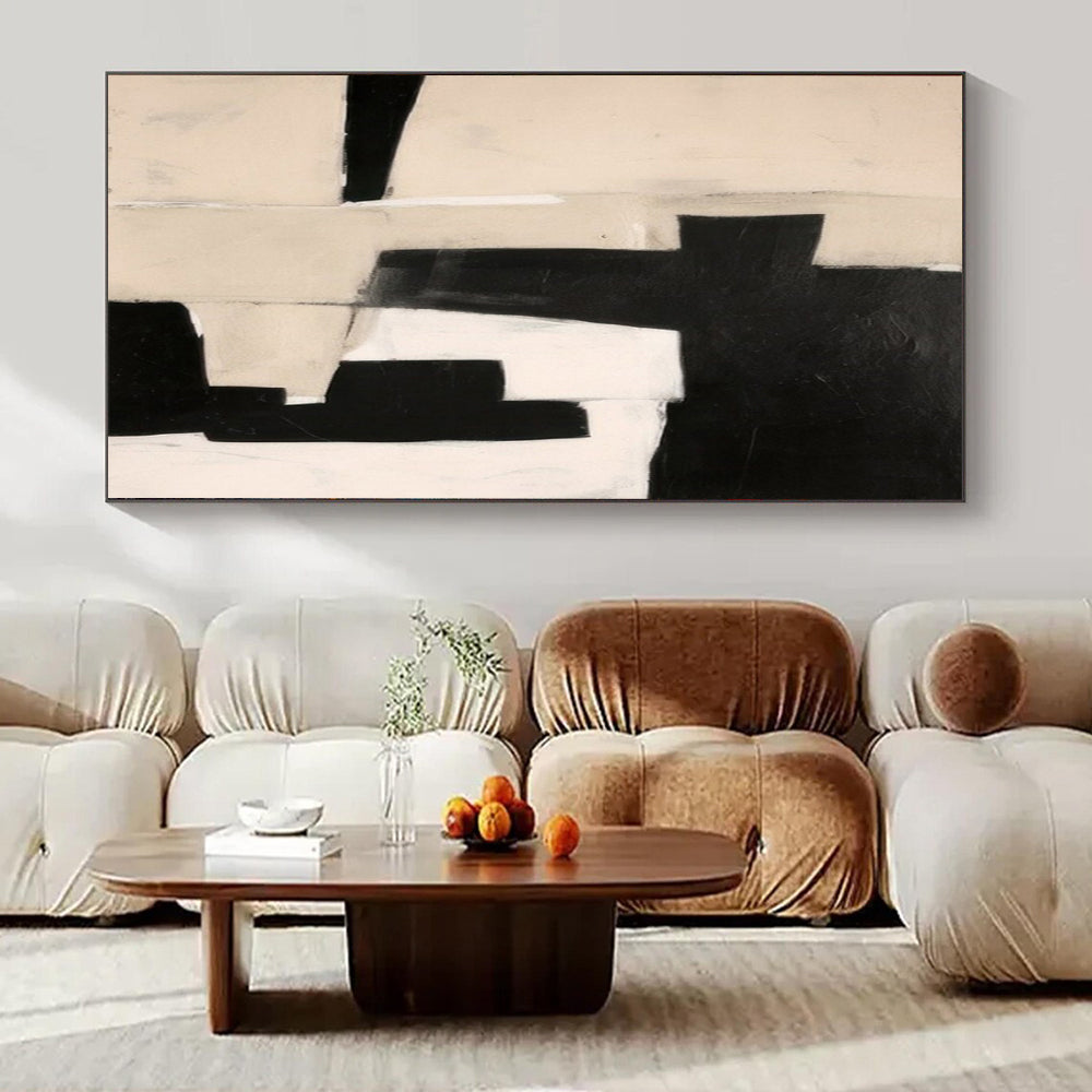 “Black - Beige Geometric Contrast” – Geometric Abstract Art CT1038
