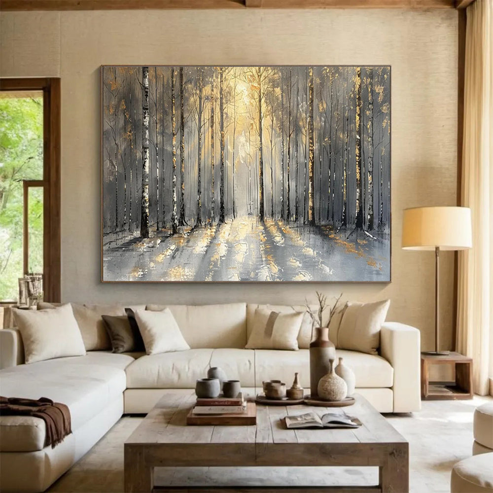 “Golden - Accented Forest Path” - Mystical Landscape Painting On Canvas DKH802