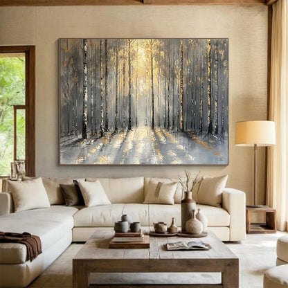 “Golden - Accented Forest Path” - Mystical Landscape Painting On Canvas DKH802