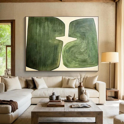 “Green Symbiotic Forms” Abstract Minimalist Painting On Canvas DKH529