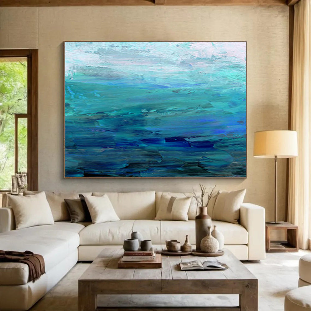 “Cool Blue Abstract Seascape” Abstract Impressionist Painting On Canvas DKH377