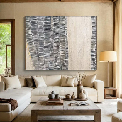 Gray - White Wavy Textures, “Stone Ripples” - Textured Abstract Acrylic Painting CT0729